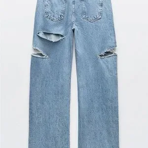 Ripped Denim Zara Jeans Premium 90s Full Length TRF RIPPED MID